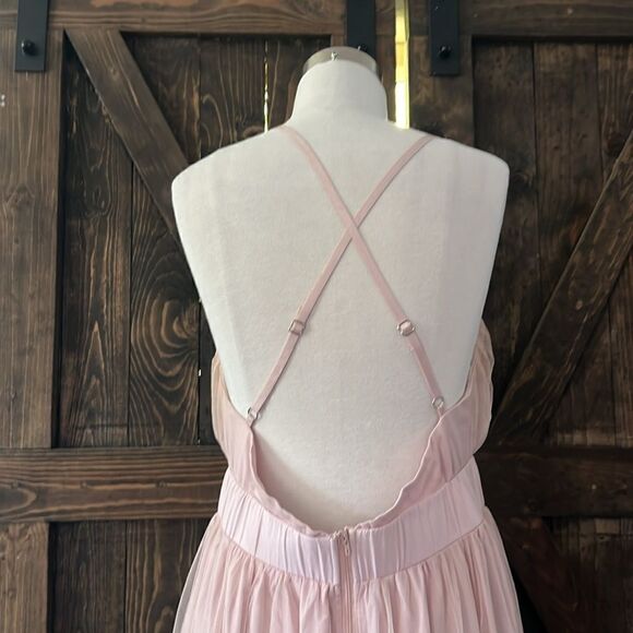 Tulle Pink Mesh Lace Dress, Elegant V-Neck Evening Dress, Autumn Winter Sexy - Picture 9 of 14